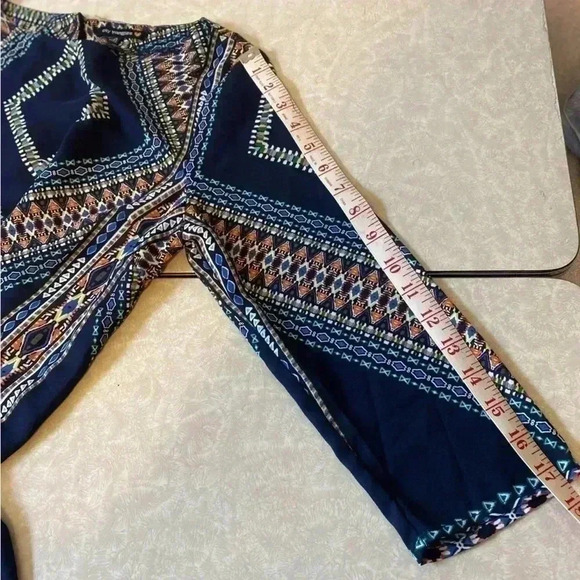 CITY Triangles Tribal Mini Shift Dress 3/4 Sleeve with Keyhole Button Size Small - Picture 9 of 10